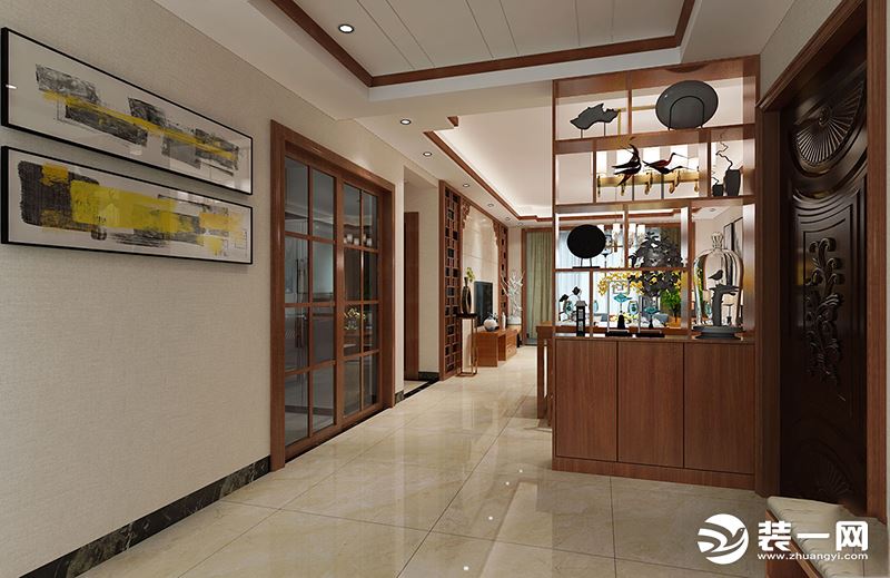 贵阳海大装饰公司设计师李海波中式风格走廊装修效果图