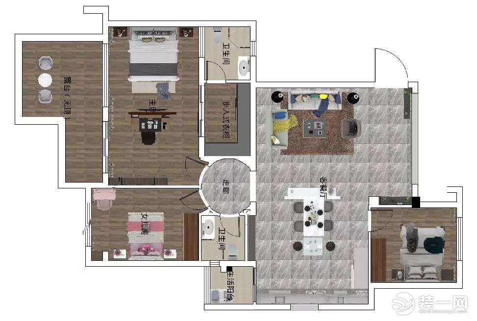 重庆美的家装饰三居室现代轻奢风格装修户型图