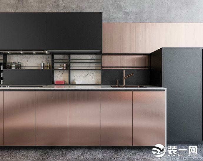 国外铜质厨房家居设计厨房磨砂柜体装修效果图