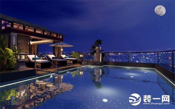 林伟忠金源国际1200平米中式风格设计天台泳池效果图