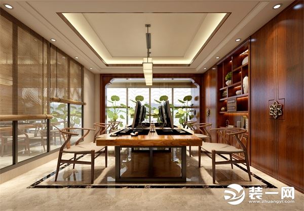 林伟忠金源国际1200平米中式风格设计办公区效果图