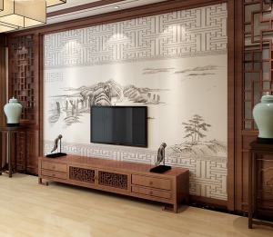 新中式簡約電視背景墻造型圖片