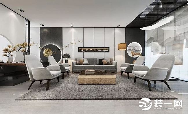 新中式风格沙发背景墙装修效果图