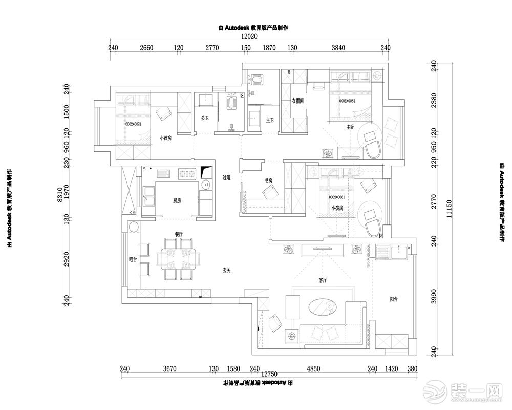 南昌从一楼装饰联泰天悦138平米新居案例 图片