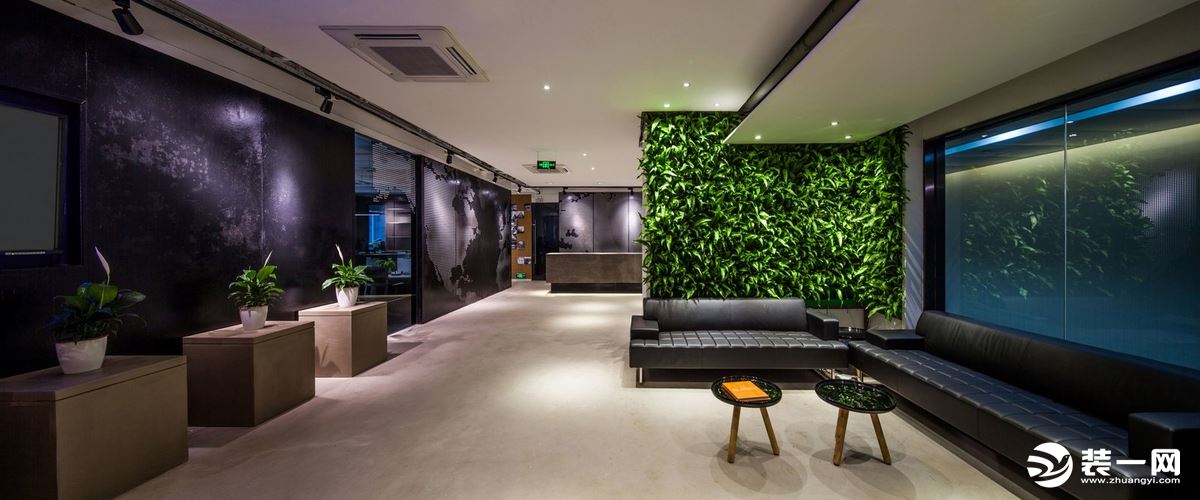 上海创际装饰办公室仿真绿植背景墙设计