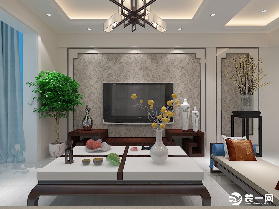 深圳新中式客厅背景墙设计图片