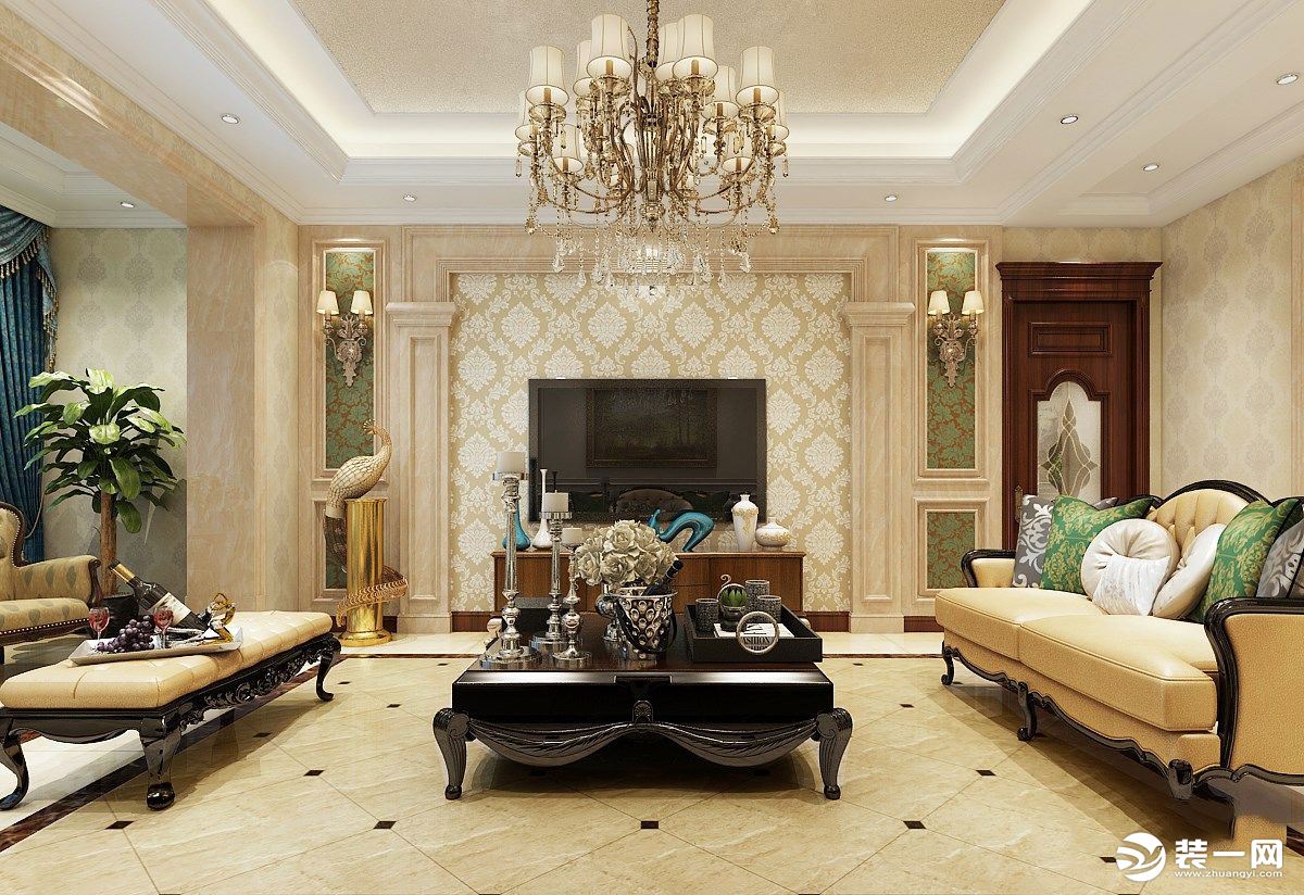 深圳简美式客厅背景墙设计图片