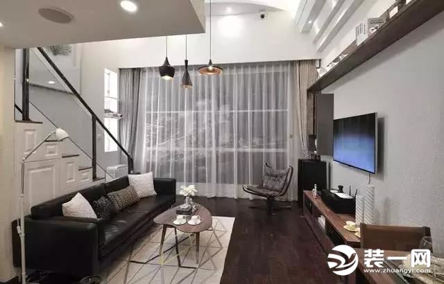loft公寓现代简约风设计客厅电视墙效果图