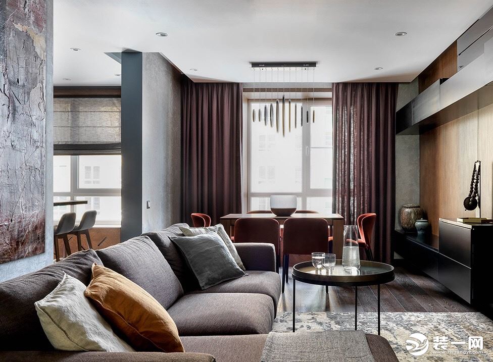 93平灰棕深色系公寓现代轻奢装修实景图