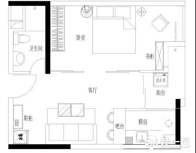 42平米现代美式小户型单身公寓装修设计 图片