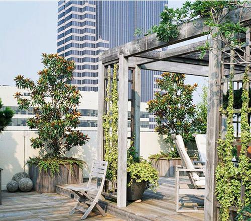 空中花园设计木头材质自然露台效果图