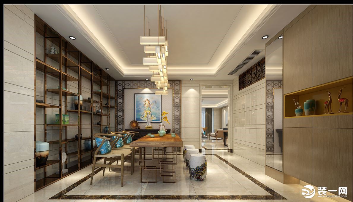 佛山天开装饰公司创鸿水韵新中式风格设计茶室效果图