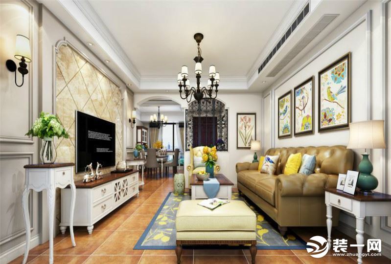 合肥东箭装饰和昌中央城邦美式风格设计客厅效果图