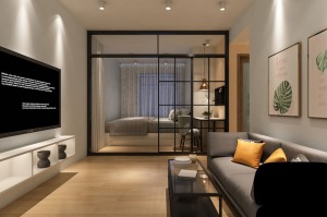 70平米一居室出租房现代简约风格客厅效果图