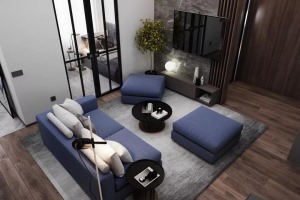 客厅雾霾蓝家具装修公寓设计案例之客厅装修效果