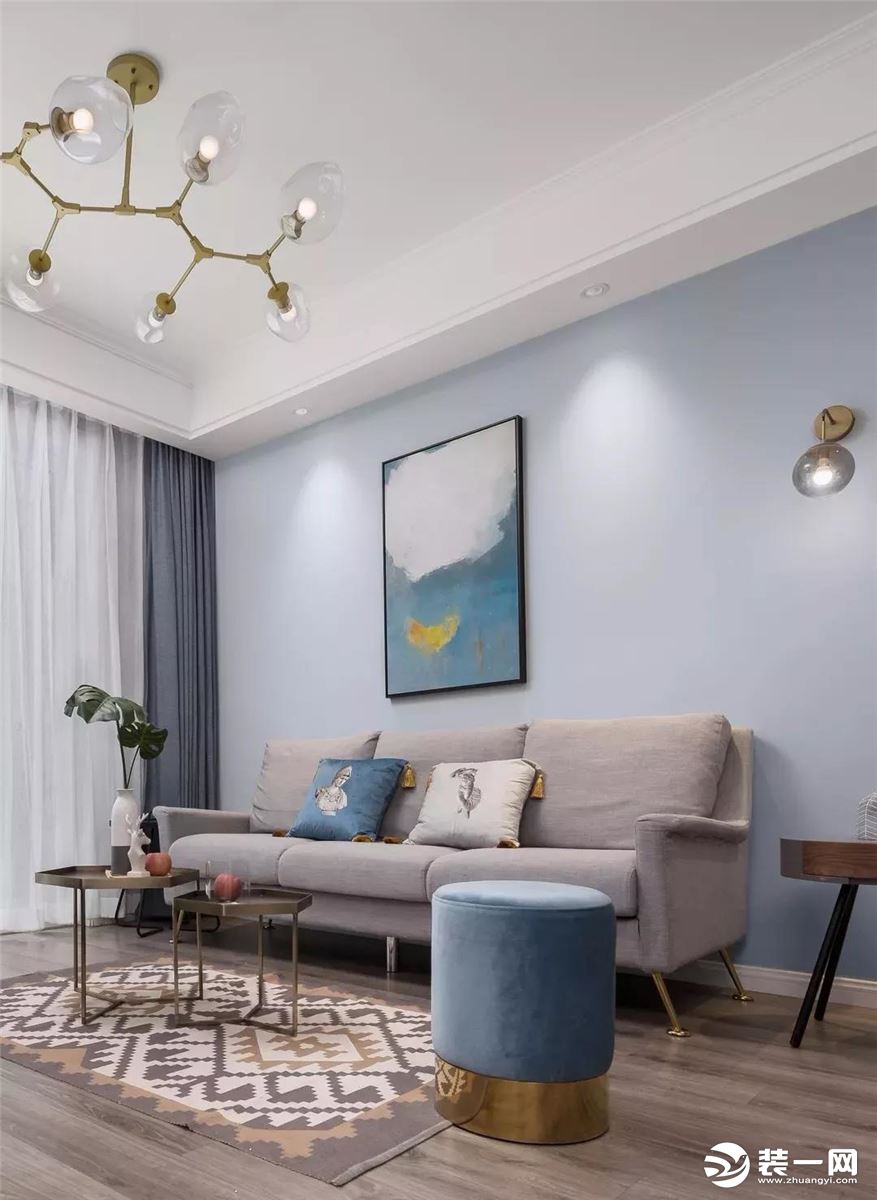 2019最流行的装修客厅墙面颜色图片大全之蓝色系