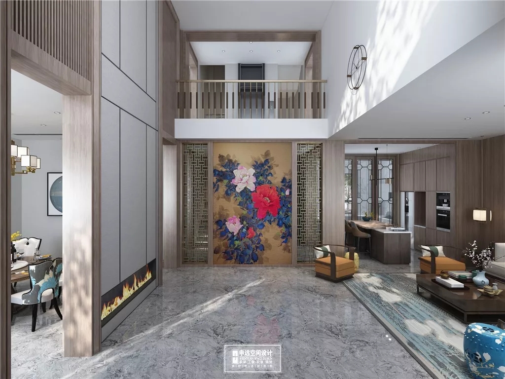 北京申远空间设计新中式别墅玄关装修效果图