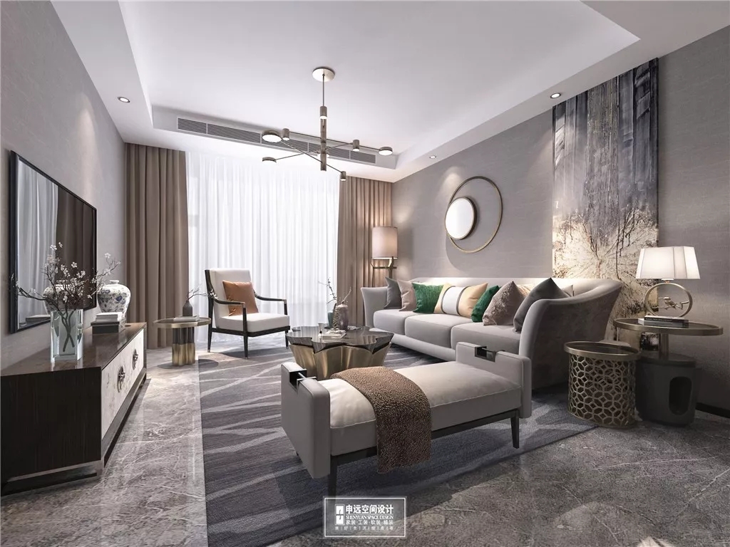 北京申远空间设计新中式别墅二楼起居室装修效果图