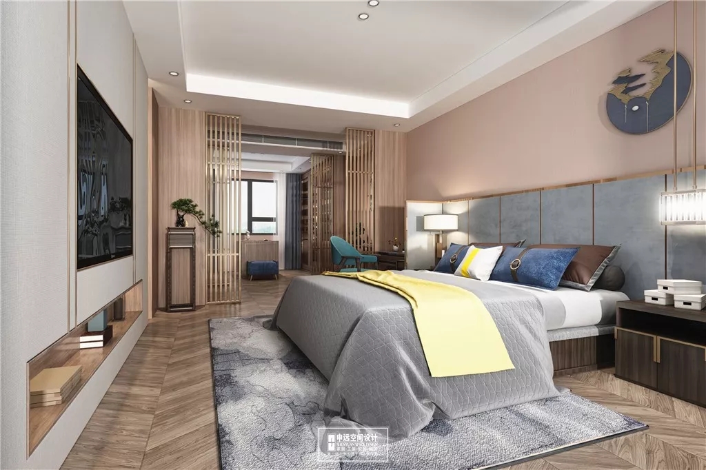 北京申远空间设计新中式别墅主卧室装修效果图