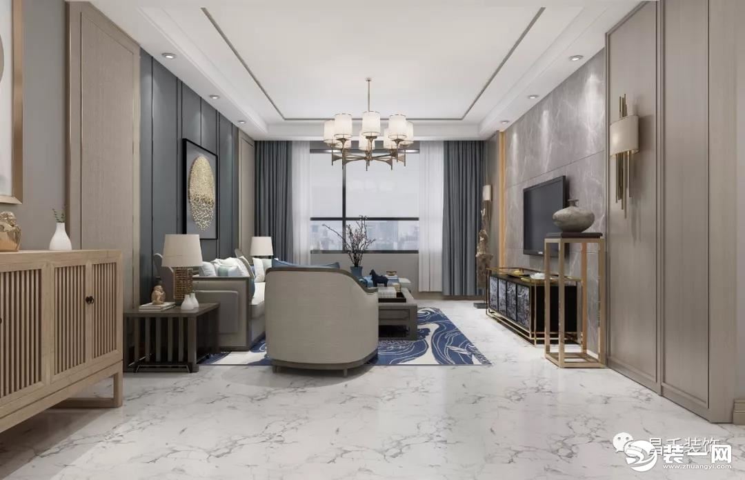 银川昌禾装饰海珀兰轩168平米新中式风格设计客厅效果图