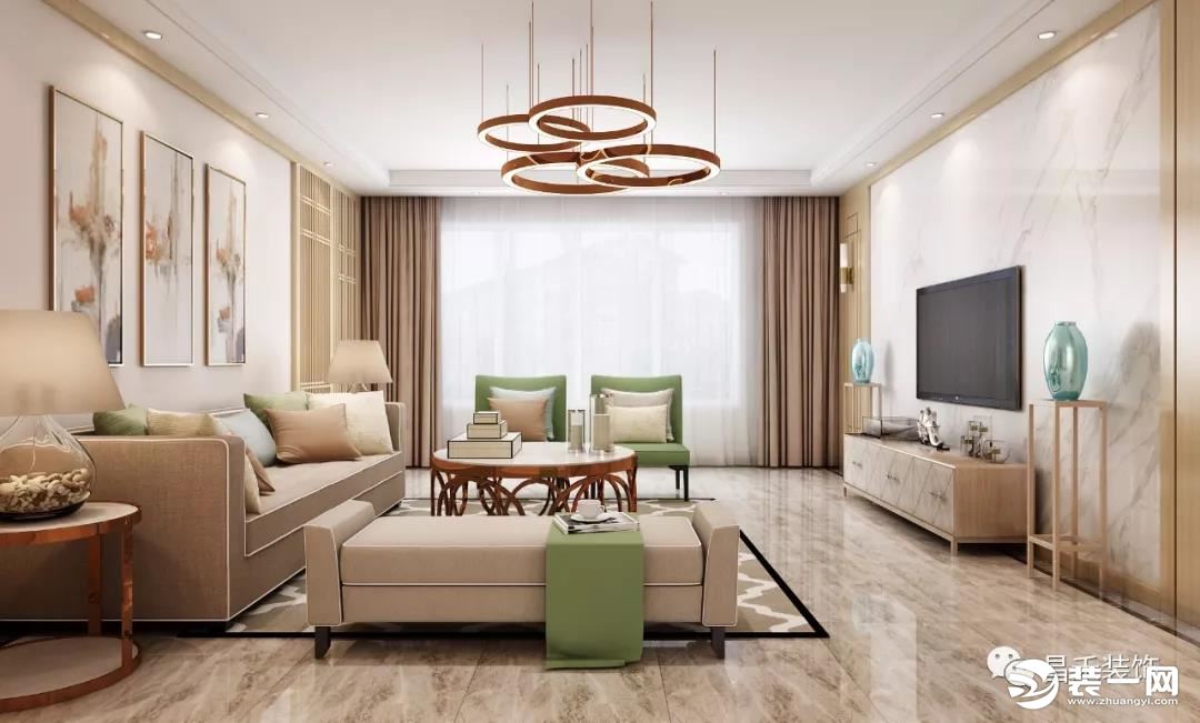 银川昌禾装饰海珀兰轩148平米现代中式风格设计客厅效果图