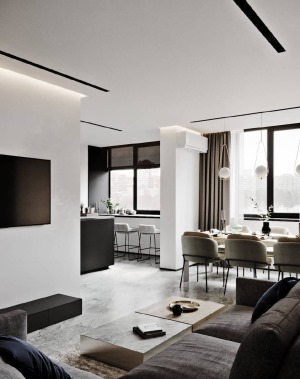106平米公寓岁月质感的现代设计效果图