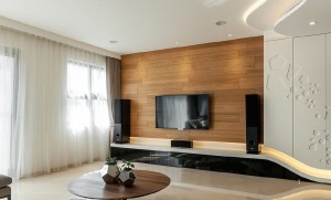 小户型简约木制电视背景墙设计效果图
