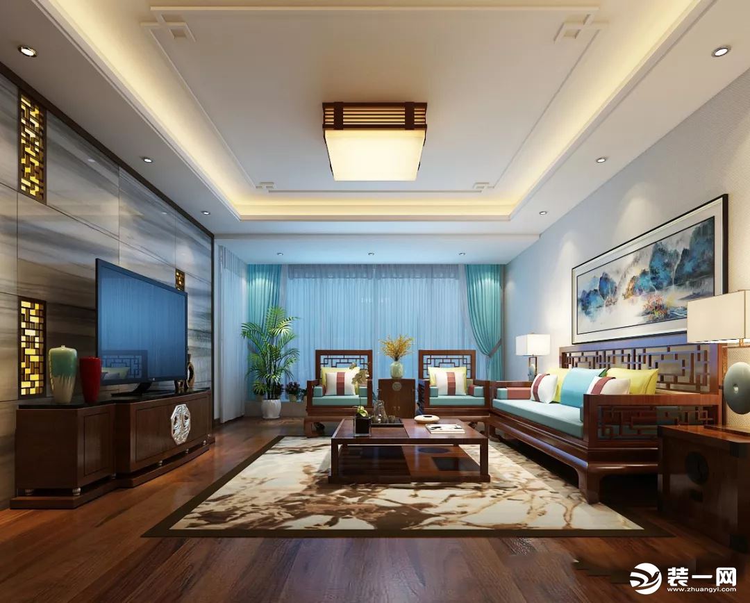 北京业之峰装饰新中式风格客厅装修效果图