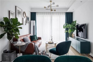 100平二居室现代轻奢风复古墨绿装修之客厅装修效果