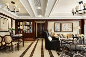 大户型复古轻奢英式装修风格效果图之客厅过道装修