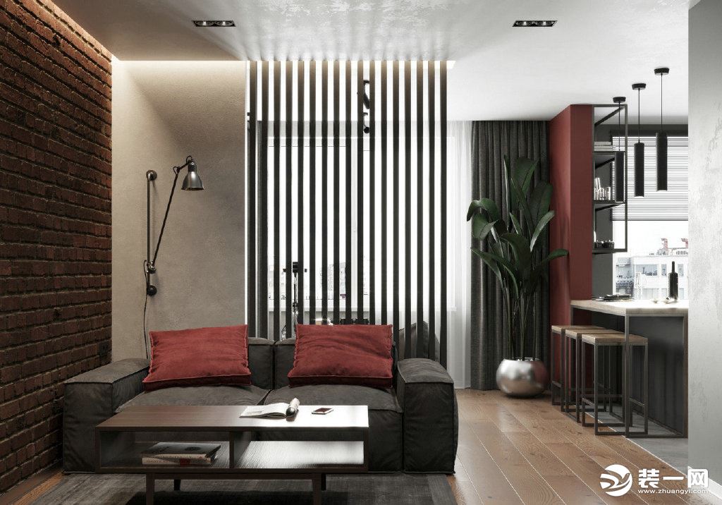 130平米黑加红舒适公寓设计效果图