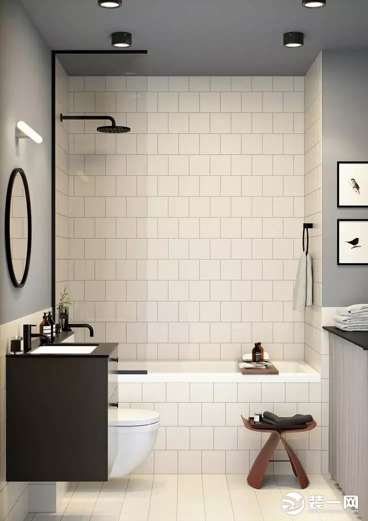 卫生间淋浴设计方案浴缸+淋浴屏效果图