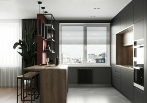 130平米黑加红舒适公寓设计效果图