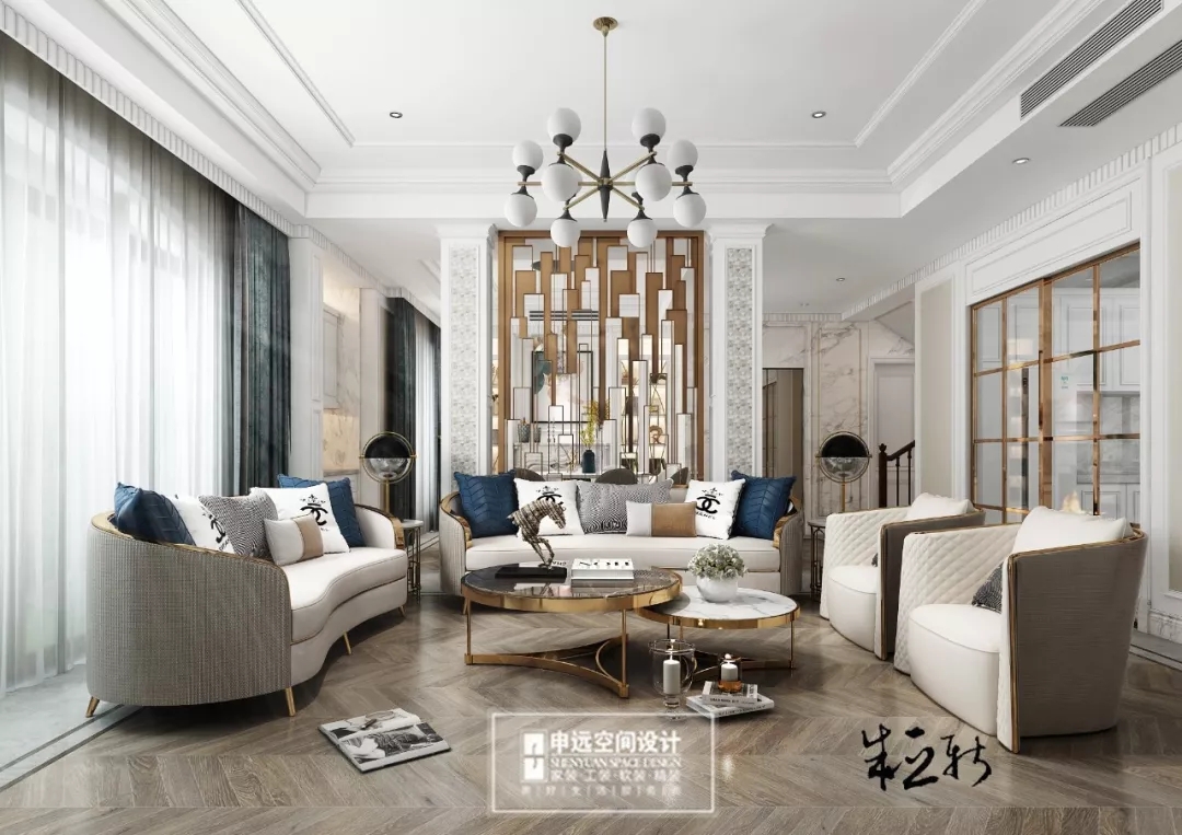 深圳申远空间设计新美式风格设计客厅装修效果图