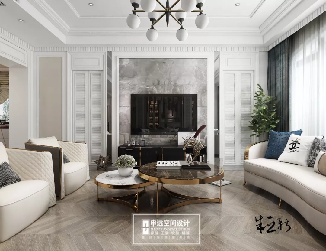 深圳申远空间设计新美式风格设计客厅装修效果图