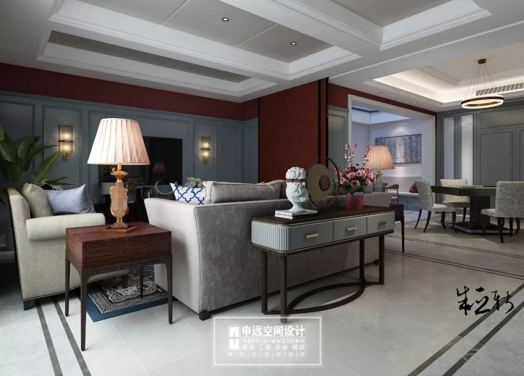 深圳申远空间设计新美式风格设计会客厅装修效果图