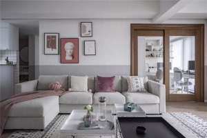 105平米现代简约风二居室舒适装修之客厅沙发效果图