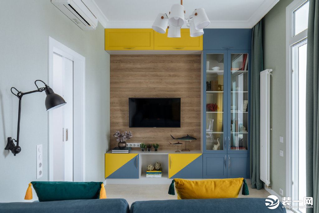 41m2清爽明亮的蓝黄配色现代简约风居室设计装修效果图