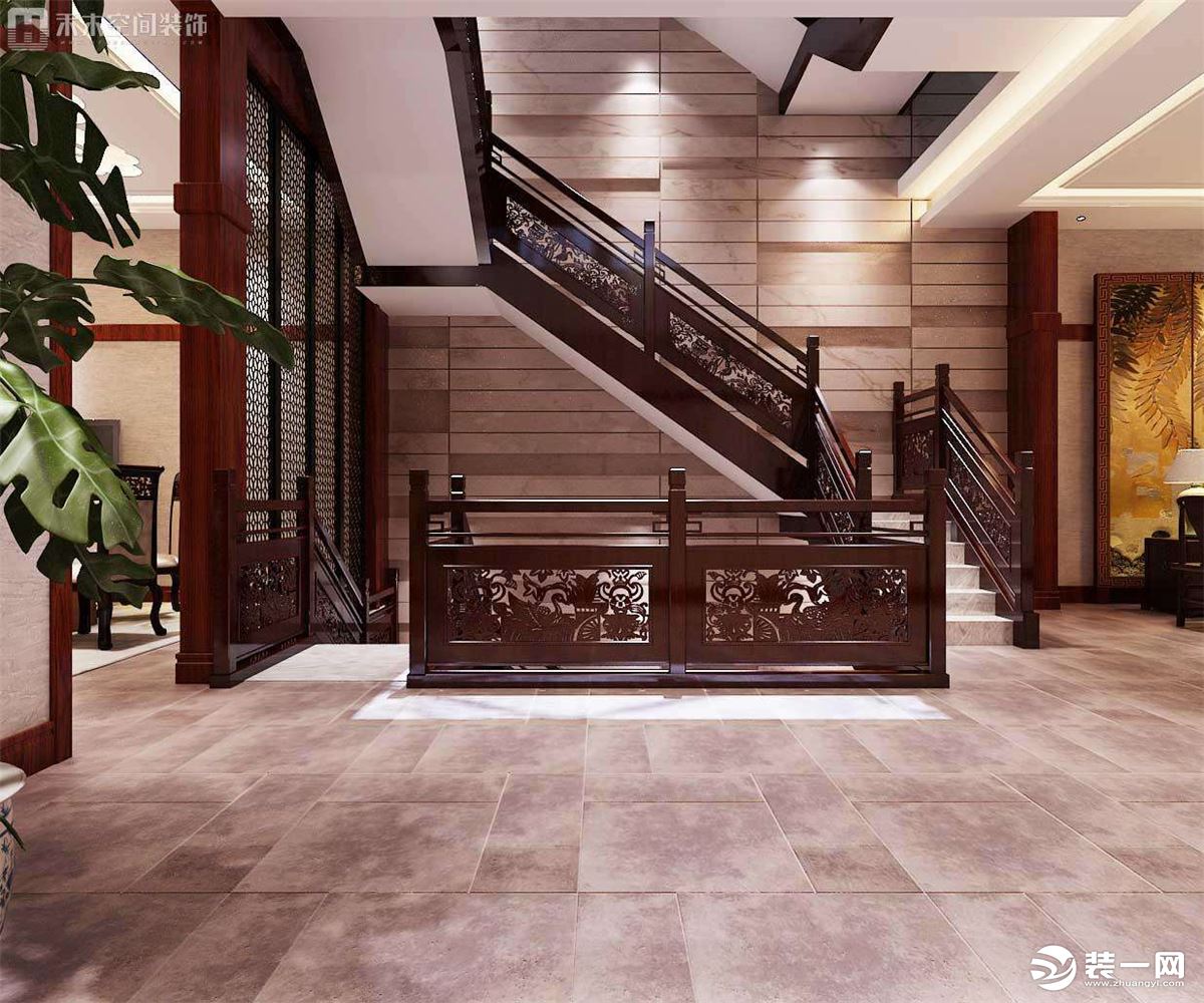 新中式别墅客厅过道与隔断设计