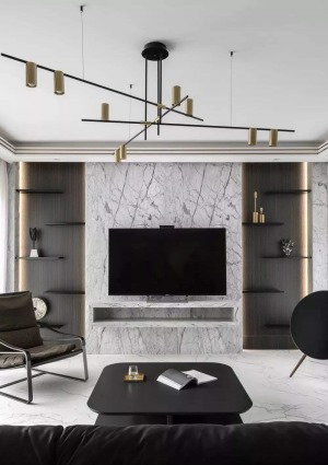 三居室现代将简约黑白灰电视背景墙设计