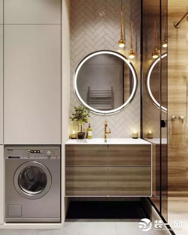 小居室卫生间洗衣机隐藏式收纳柜设计效果图