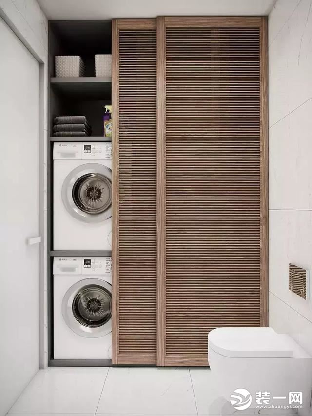 小居室卫生间洗衣机隐藏式收纳柜设计效果图