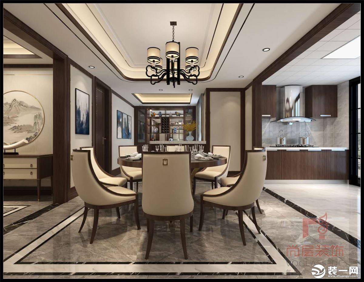 黄山尚层装饰富辰诚园200平米新中式风格餐厅效果图