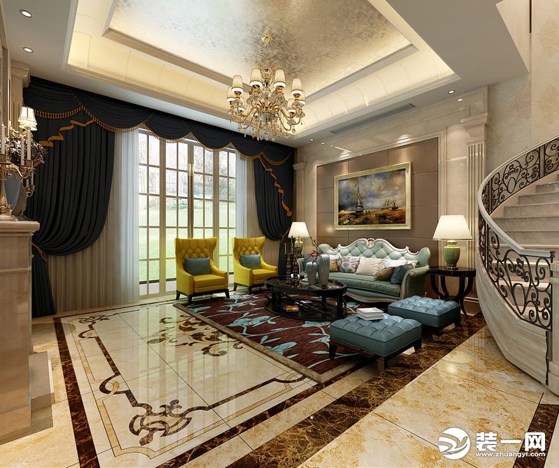 合肥大维装饰碧桂园320平米欧式风格客厅效果图