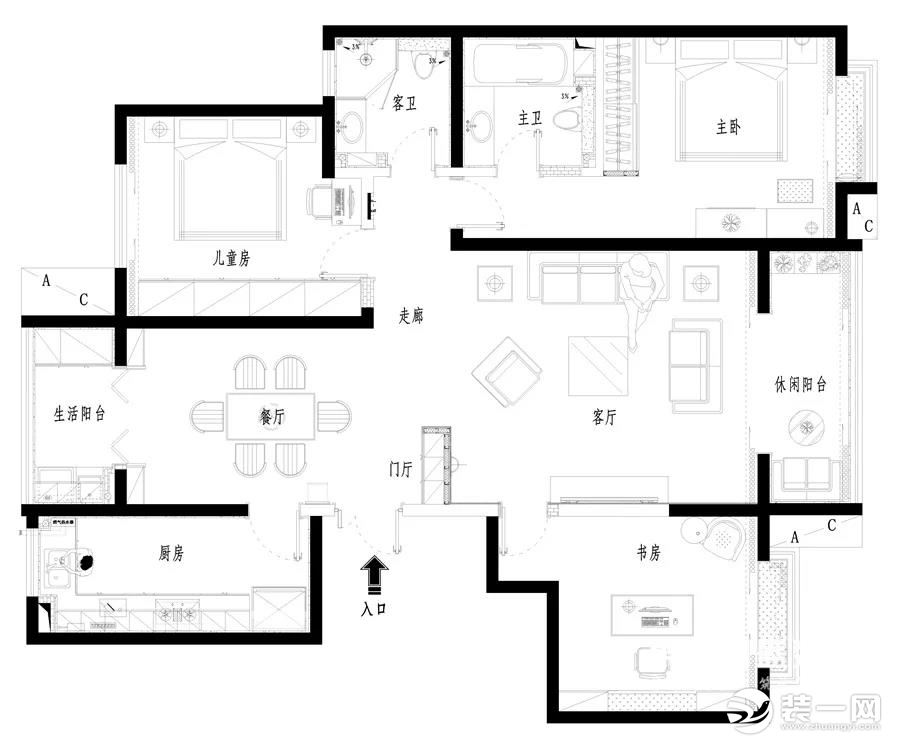 佛山东易日盛装饰120平米三居室户型图