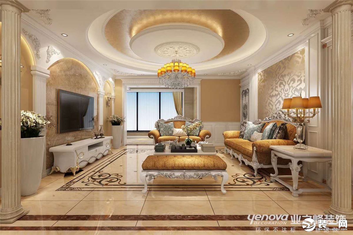 重庆业之峰装饰江津自建480平米法式风格客厅效果图
