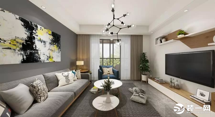 重庆美的家装饰北渝星城106平米现代北欧风客厅效果图