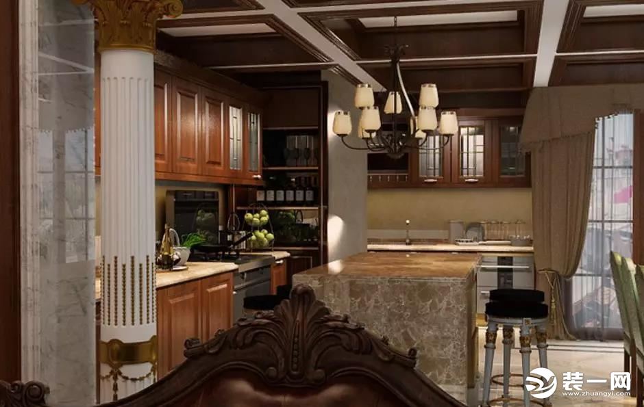 绵阳豪庭世家200平美式风格装修案例 开放式厨房尽显温馨