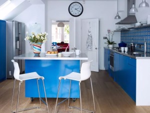 蓝色系开放式厨房装修效果图