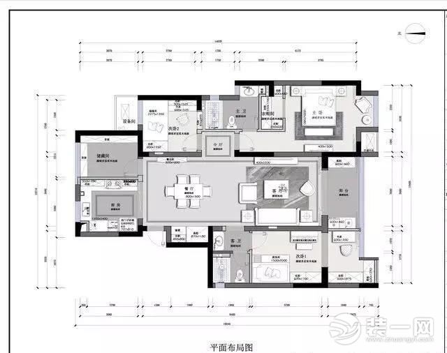 120平米三居室新房装修户型图